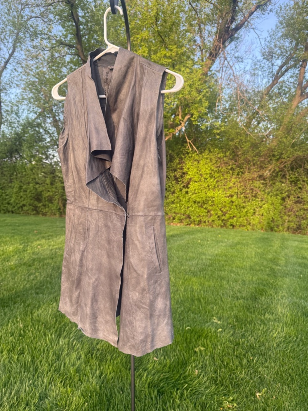 My Tribe Sleeveless Draped Long Vest - Charcoal Gray. Free shipping